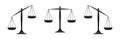 Scales icon set. Law scales in balance and imbalance. Vector